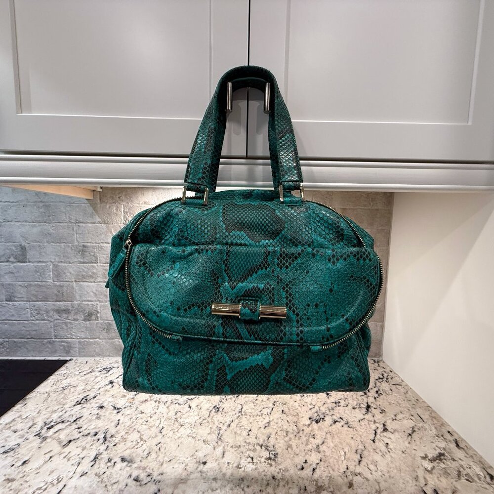 Jimmy Choo SUPER RARE EUC w/COA Justine Satchel Green Python Snakeskin